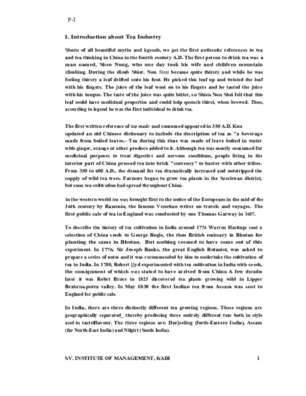 (DOC) A comprehensive project report on tea industry