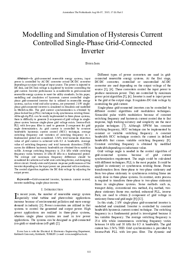 (PDF) Modelling and Simulation of Hysteresis Current Controlled Single ...