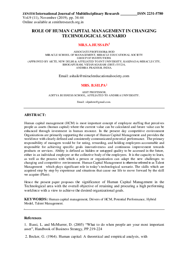 (PDF) ROLE OF HUMAN CAPITAL MANAGEMENT IN CHANGING TECHNOLOGICAL SCENARIO