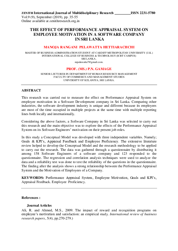(PDF) THE EFFECT OF PERFORMANCE APPRAISAL SYSTEM ON EMPLOYEE MOTIVATION ...