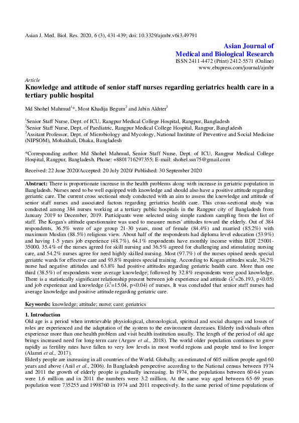 (PDF) Knowledge and attitude of senior staff nurses regarding ...
