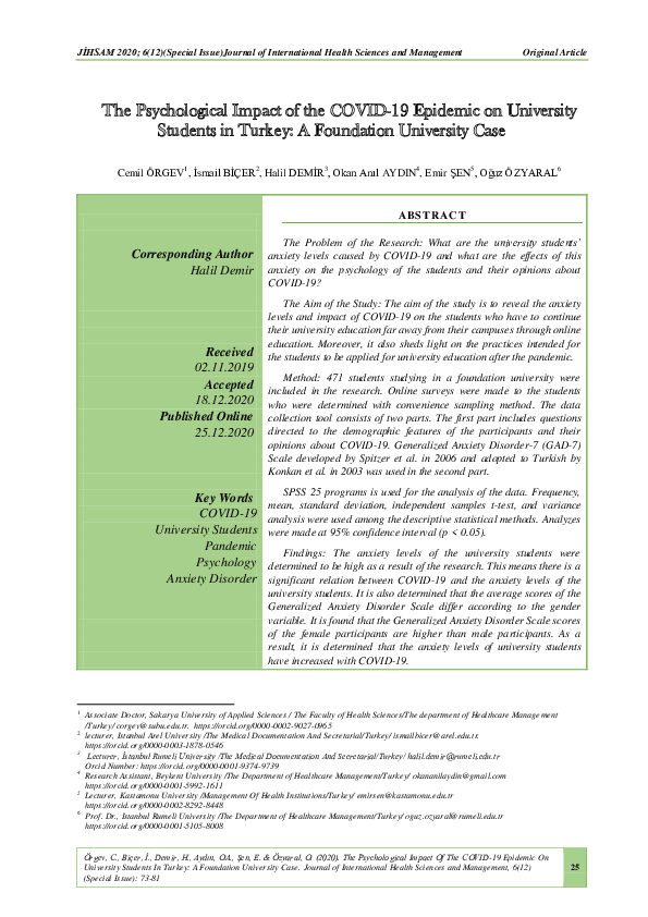 (PDF) The Psychological Impact Of The COVID-19 Epidemic On University ...