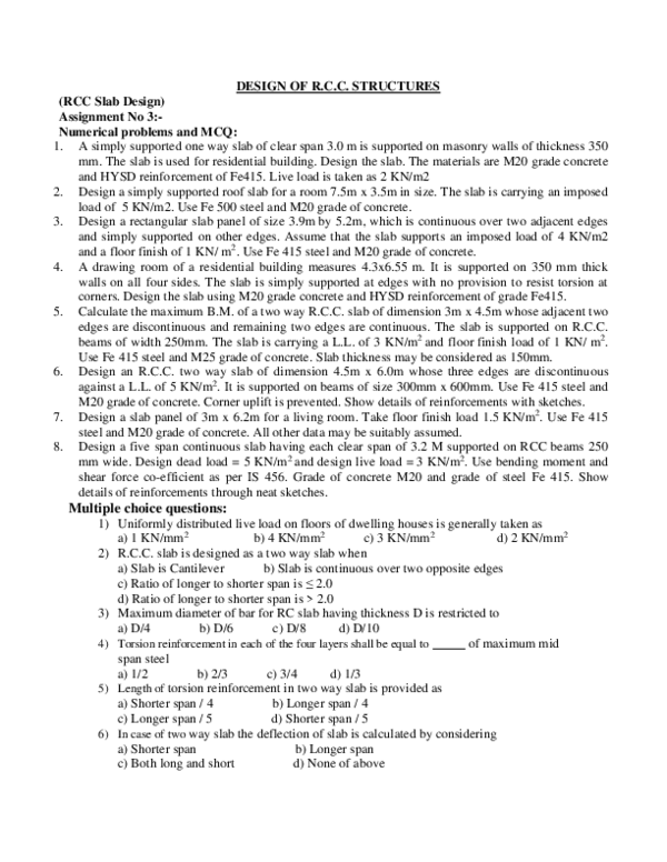 (PDF) Assignment 3 Design of RCC Structures