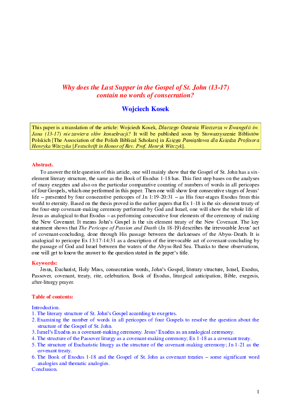 (PDF) Why does the Last Supper in the Gospel of St. John (13-17 ...