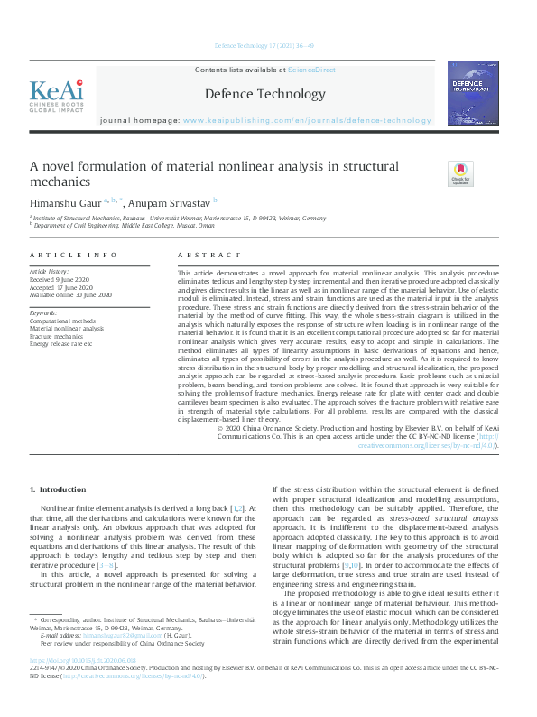 (PDF) A novel formulation of material nonlinear analysis in structural ...