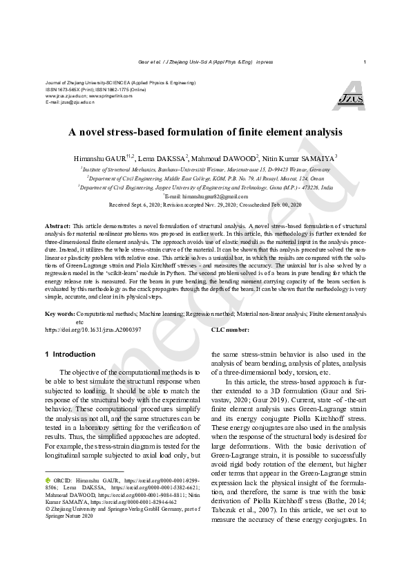 (PDF) A novel stress-based formulation of finite element analysis