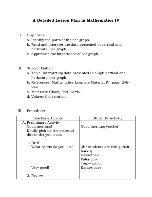 (DOC) A Detailed Lesson Plan in Mathematics IV