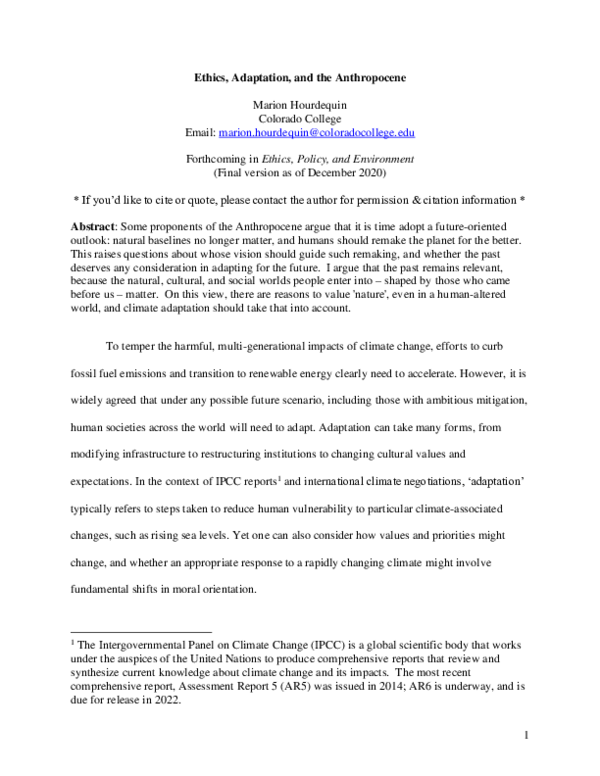 (PDF) Ethics, Adaptation, and the Anthropocene