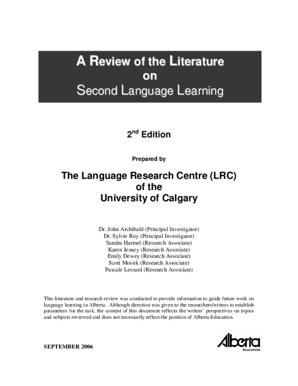 (PDF) A Review of the Literature on Second Language Learning