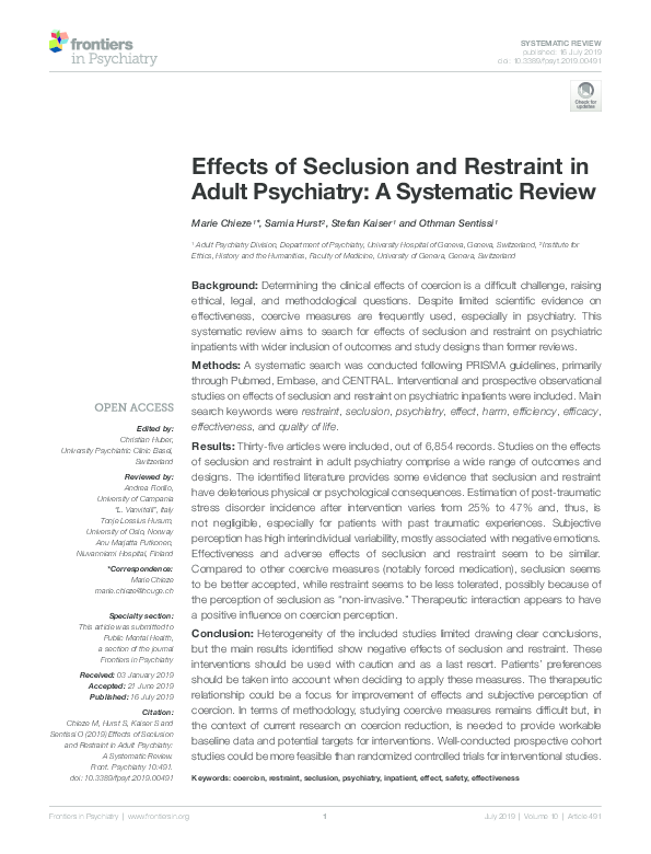 (PDF) Effects of Seclusion and Restraint in Adult Psychiatry: A ...