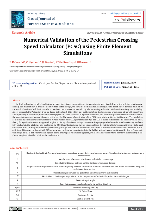 (PDF) Numerical Validation of the Pedestrian Crossing Speed Calculator ...