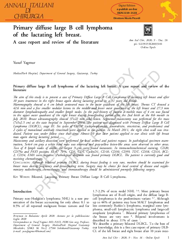 (PDF) Primary diffuse large B cell lymphoma of the lactating left ...
