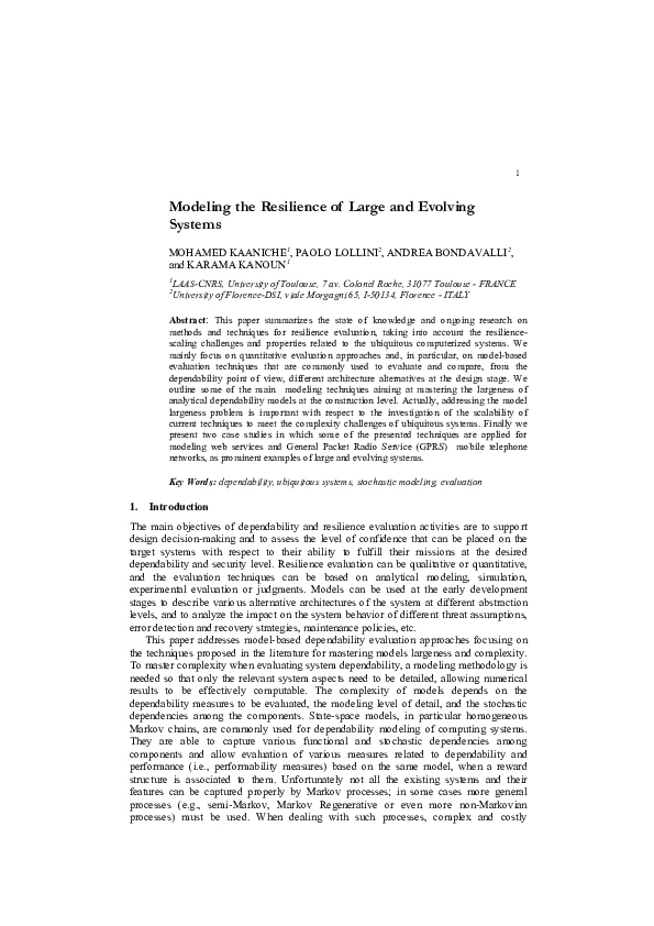 (PDF) Modeling the resilience of large and evolving systems