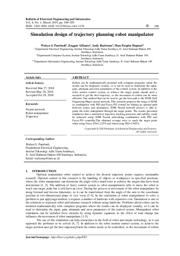 (PDF) Simulation design of trajectory planning robot manipulator