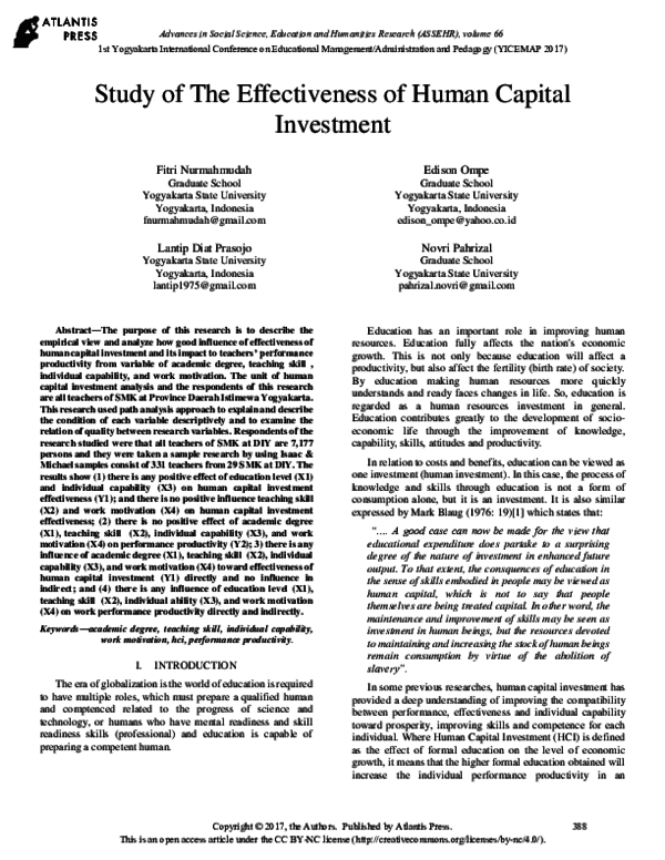 (PDF) Study of The Effectiveness of Human Capital Investment