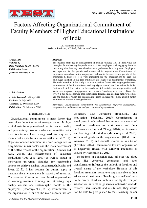 (PDF) Factors Affecting Organizational Commitment of Faculty Members of ...
