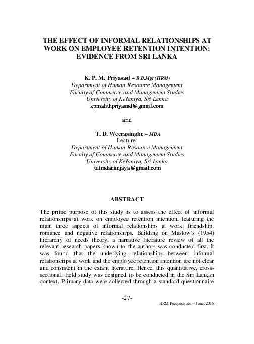 (PDF) Effect of Informal Relationships at Work on Employee Retention ...