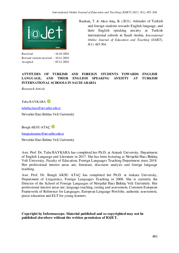 (PDF) Attitudes of Turkish and foreign students towards English language