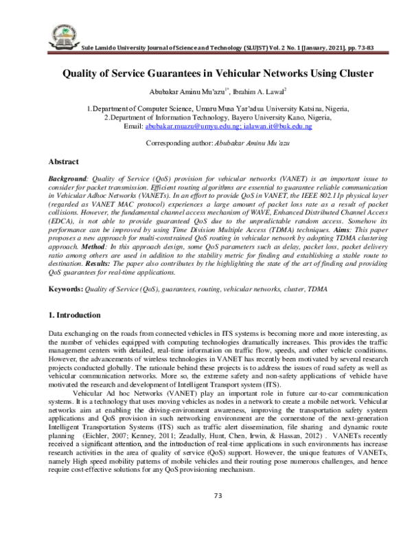 (PDF) Quality of Service Guarantees in Vehicular Networks Using Cluster