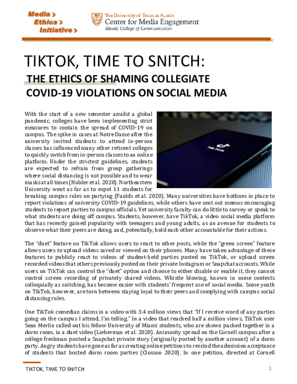 (PDF) TikTok, Time to Snitch: The Ethics of Shaming Collegiate COVID-19 ...