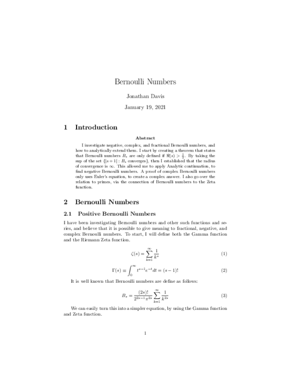 (PDF) Bernoulli Numbers