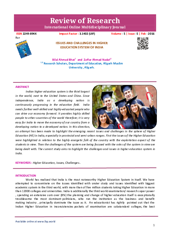 (PDF) Issues and Challenges in Higher Education System of India
