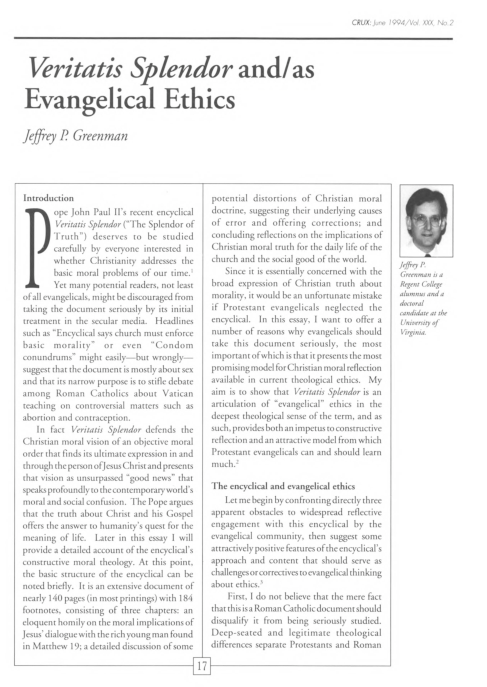 (PDF) Veritatis Splendor and/as Evangelical Ethics