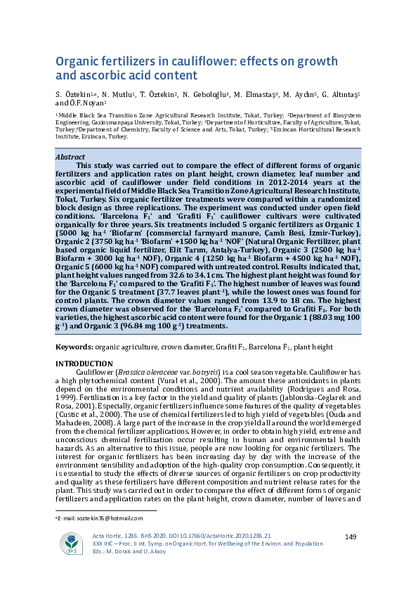 (PDF) Organic fertilizers in cauliflower effects on growth and