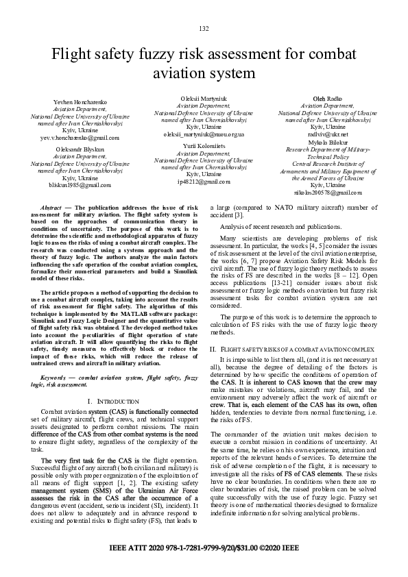 (PDF) Flight safety fuzzy risk assessment for combat aviation system