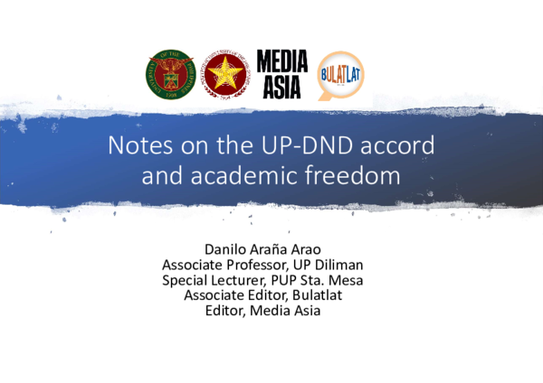 (PDF) Notes on the UP-DND accord and academic freedom