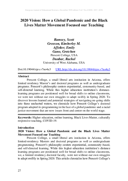 (PDF) 2020 Vision: How a Global Pandemic and the Black Lives Matter ...
