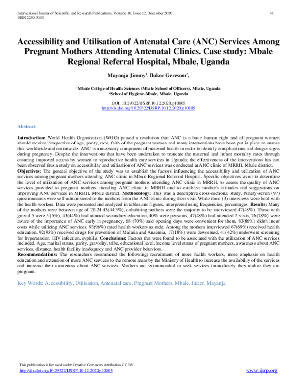 (PDF) Accessibility and Utilisation of Antenatal Care (ANC) Services ...