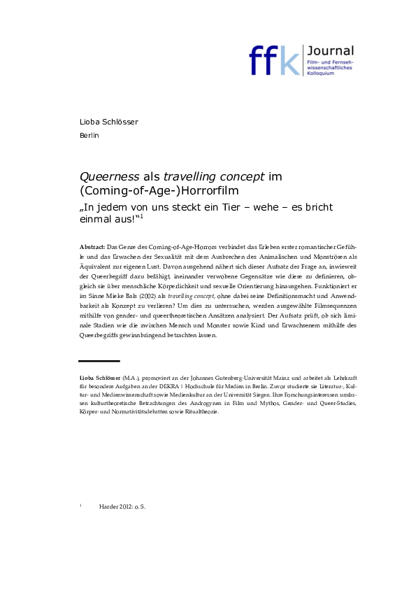 Pdf Queerness Als Travelling Concept Im Coming Of Age Horrorfilm Lio Schlosser Academia Edu