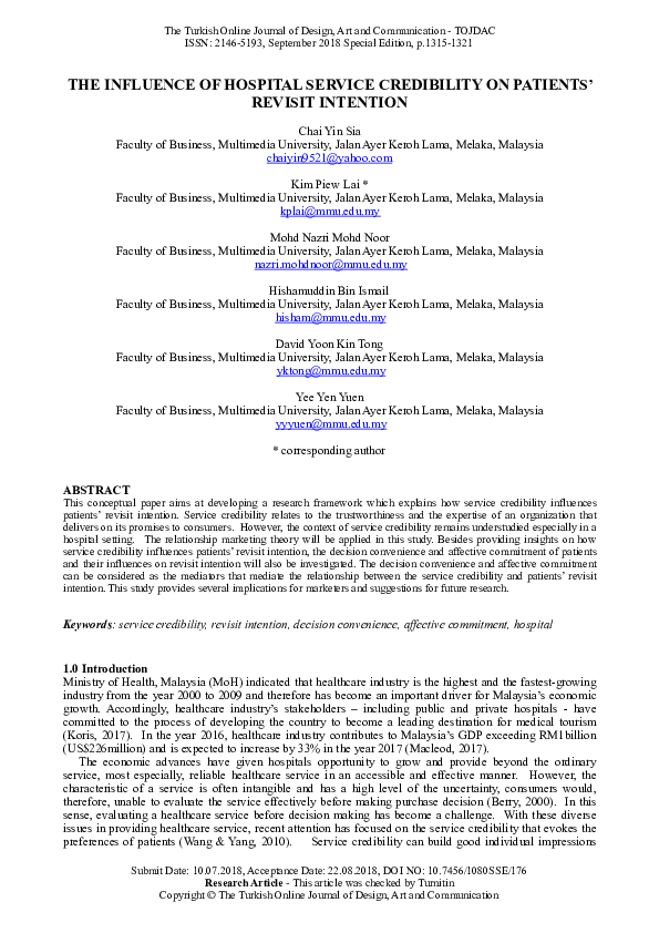(PDF) The Influence of Hospital Service Credibility on Patients ...