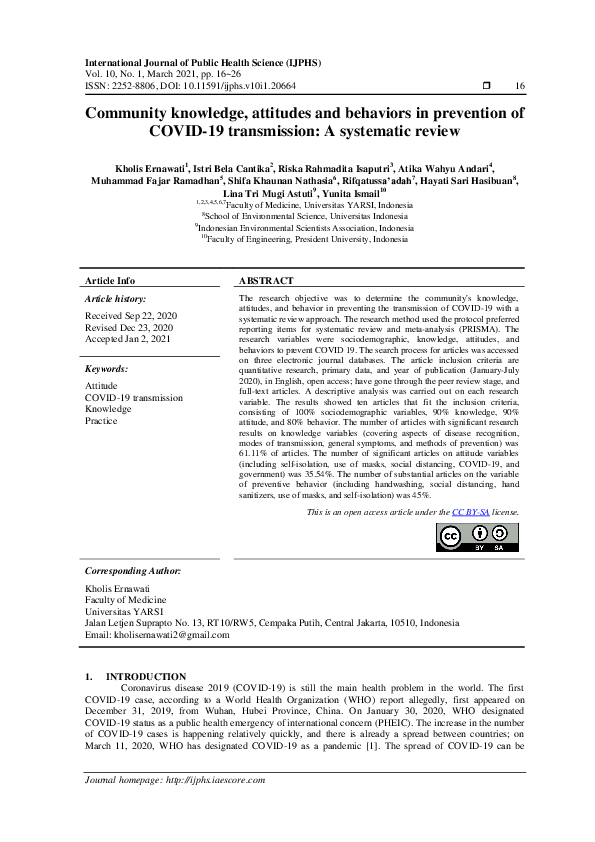 (PDF) Community knowledge, attitudes and behaviors in prevention of ...