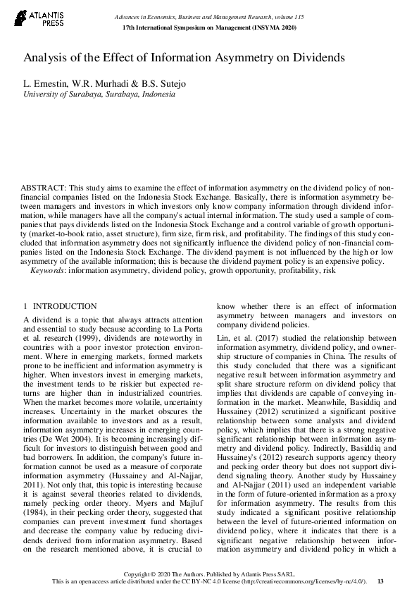 (PDF) Analysis of the Effect of Information Asymmetry on Dividends