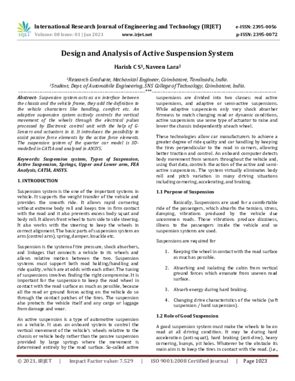 (PDF) Design and Analysis of Active Suspension System