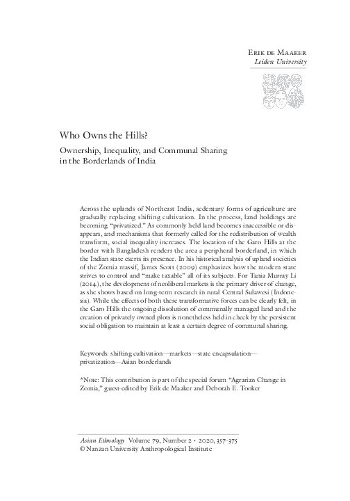 (PDF) Who Owns the Hills? Ownership, Inequality, and Communal Sharing