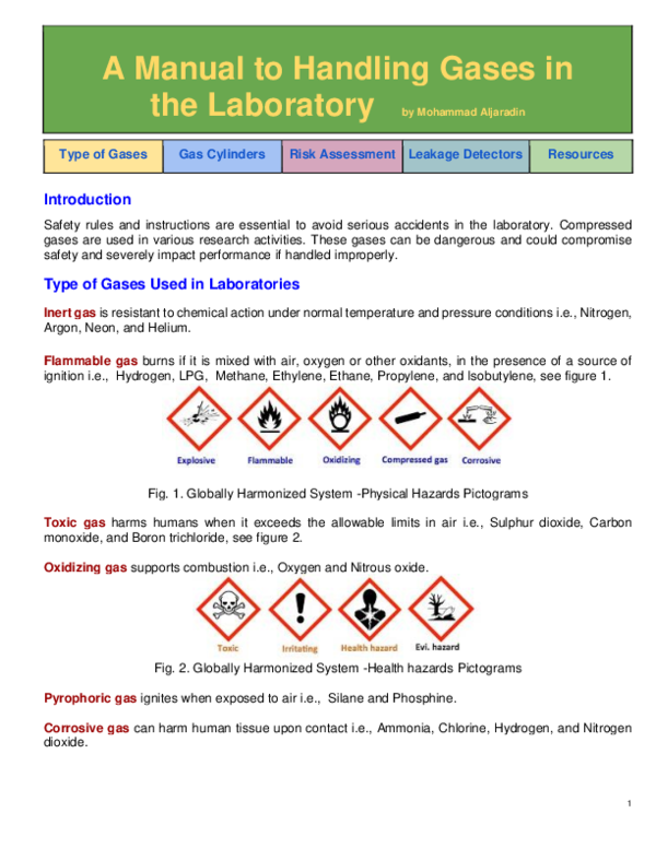 (PDF) A Manual to Handling Gases in the Laboratory Type of Gases Gas
