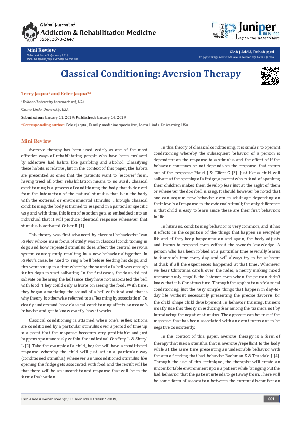 (PDF) Classical Conditioning: Aversion Therapy