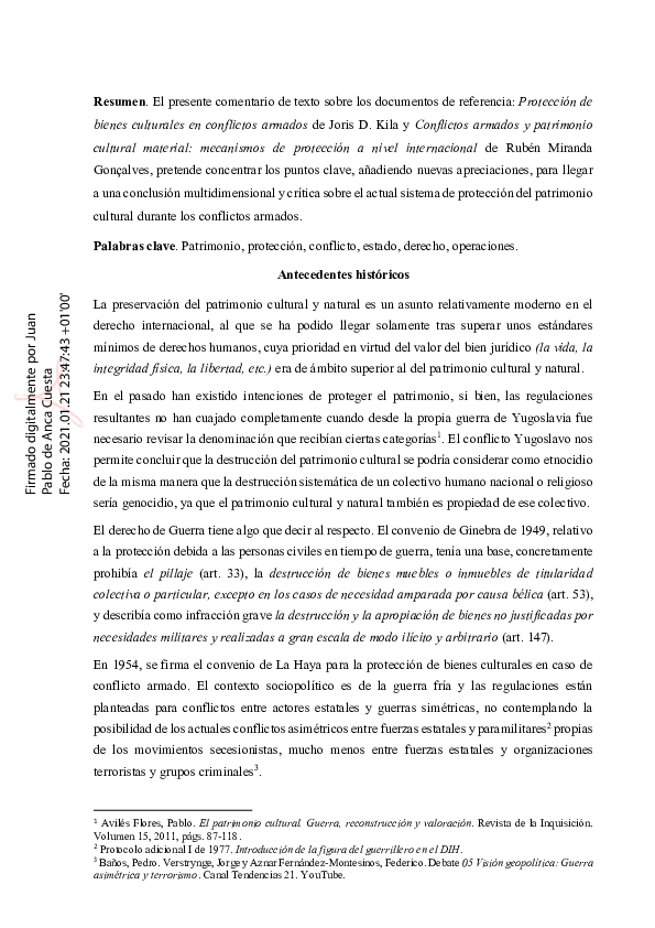 (PDF) Proteccion del patrimonio en conflictos armados Juan Pablo de