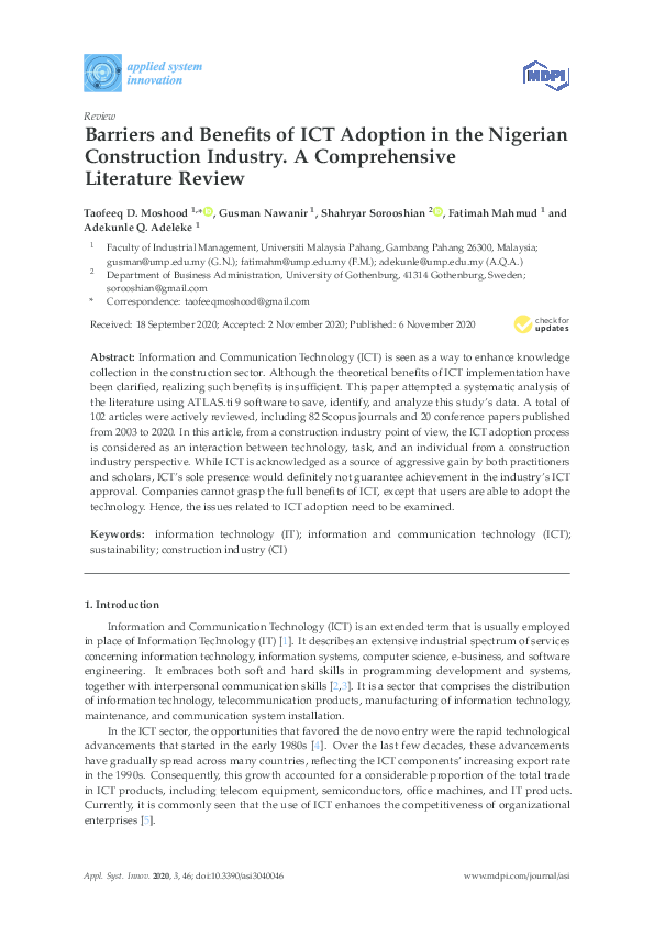 (PDF) Barriers and Benefits of ICT Adoption in the Nigerian ...