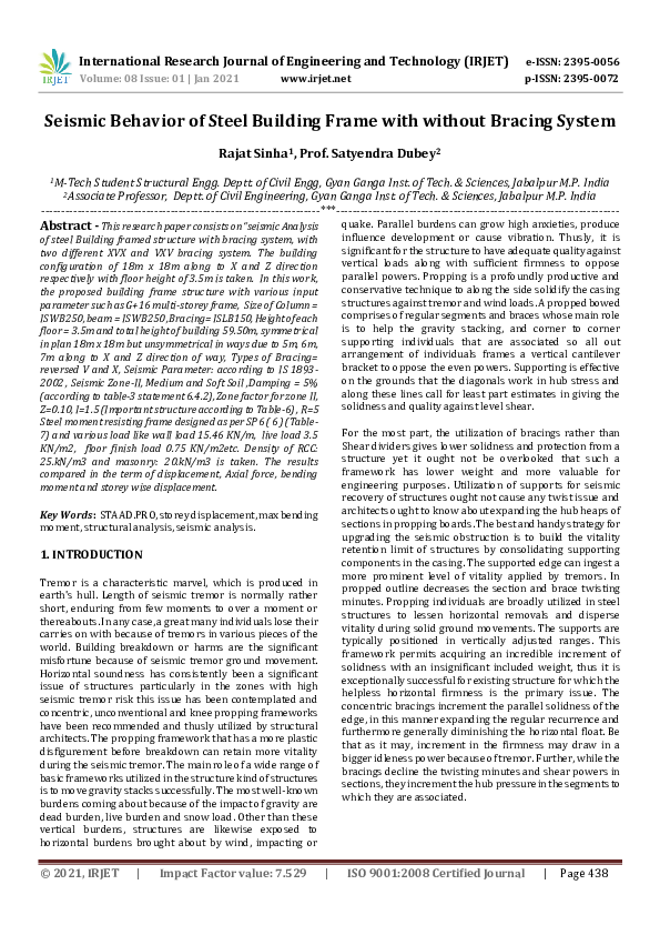 (PDF) IRJET- Seismic Behavior of Steel Building Frame with without ...