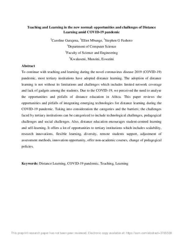 (PDF) Teaching and Learning in the new normal: opportunities and ...