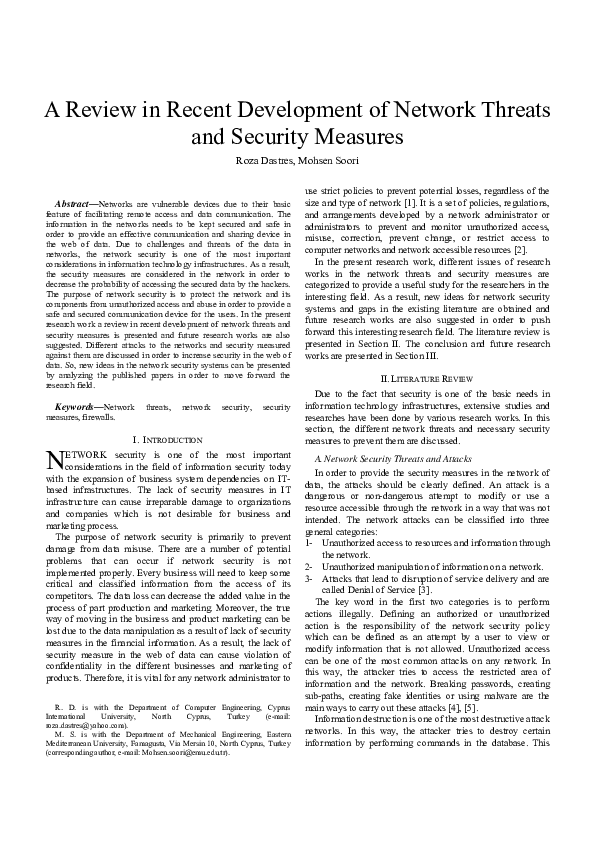(PDF) A Review in Recent Development of Network Threats and Security ...