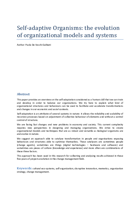 (PDF) Self-adaptive Organisms: the evolution of organizational models ...