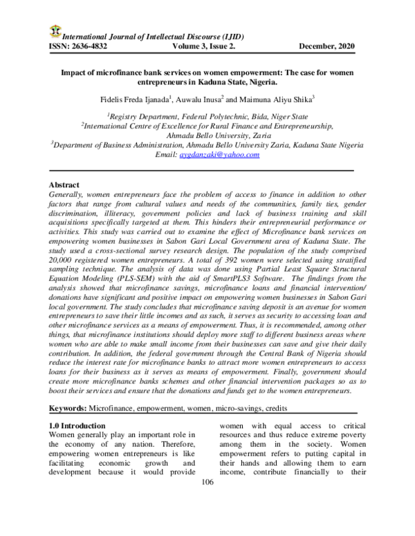 (PDF) Impact of microfinance bank services on women empowerment: The ...