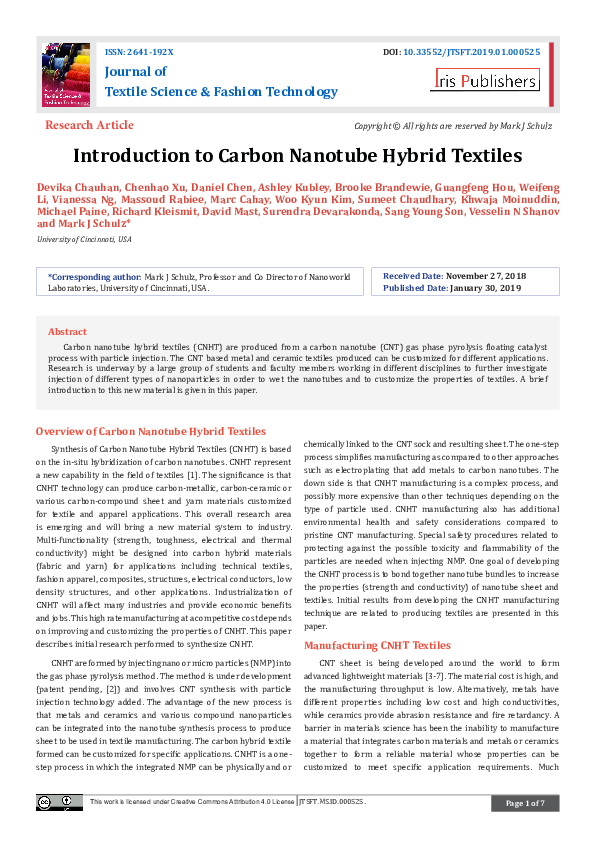(PDF) Introduction to Carbon Nanotube Hybrid Textiles