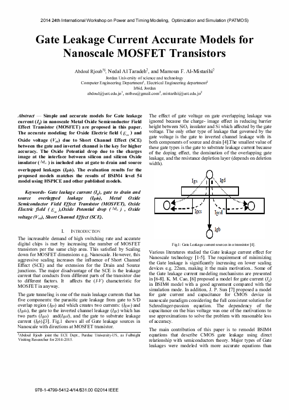 (PDF) Gate leakage current accurate models for nanoscale MOSFET