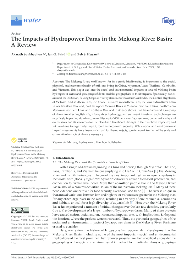 (PDF) The Impacts of Hydropower Dams in the Mekong River Basin: A Review
